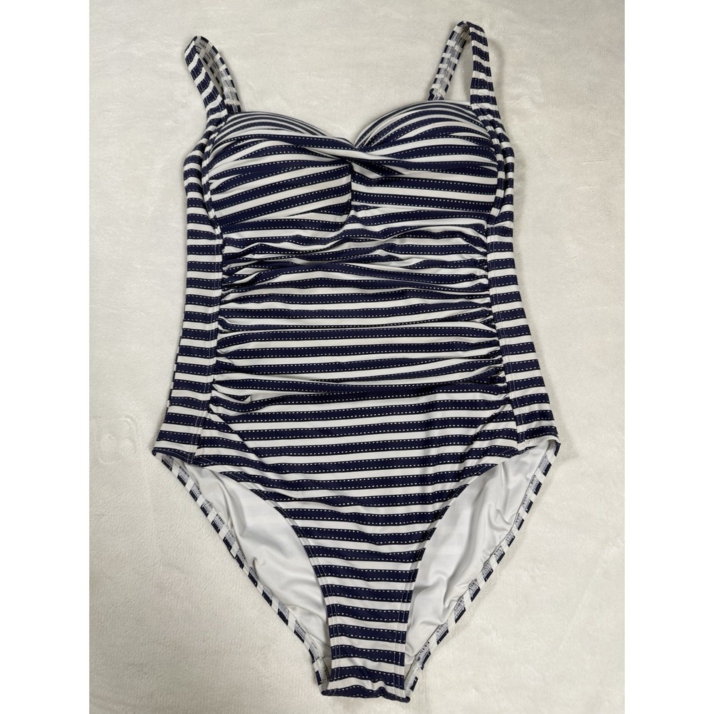 Nip Tuck‎ Swim Navy White Stripe One-Piece Swimsuit Women's US 8 – Tummy Control